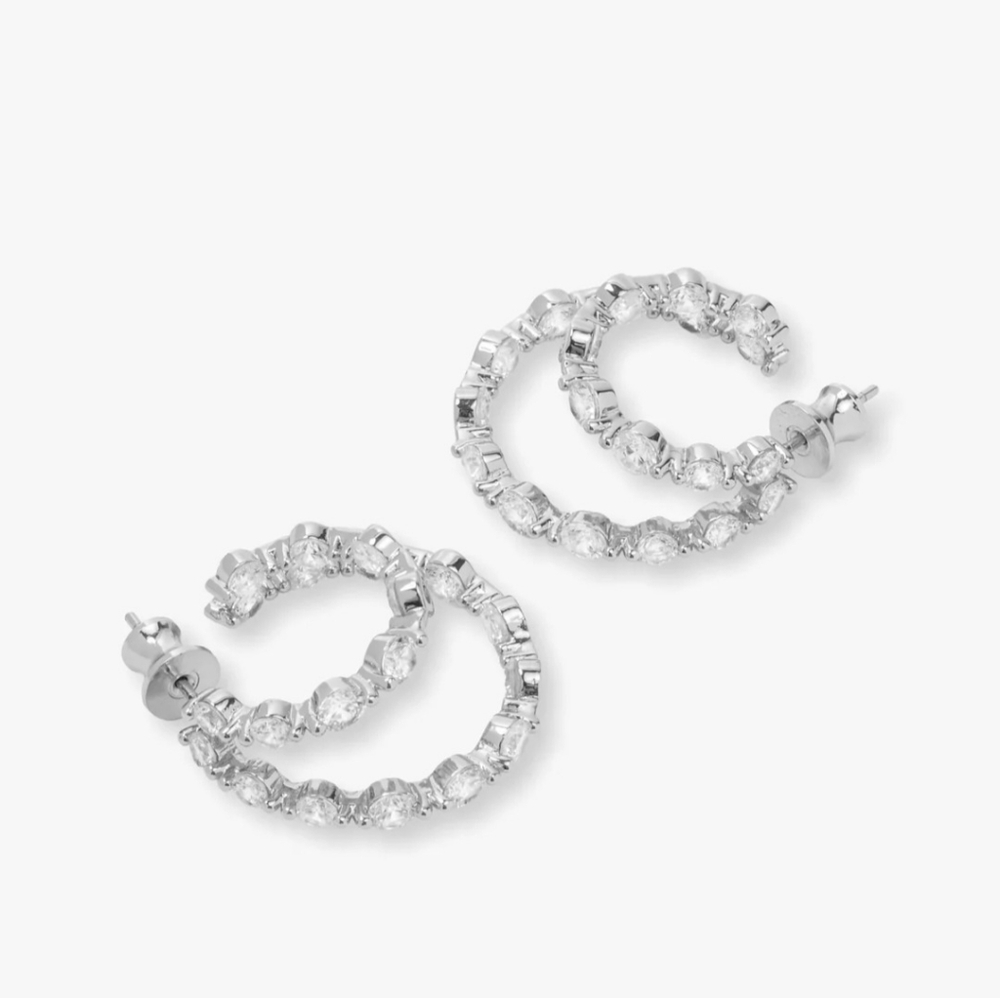 She's an Icon Double Hoops Silver with White Diamondettes - Picture 2 of 3